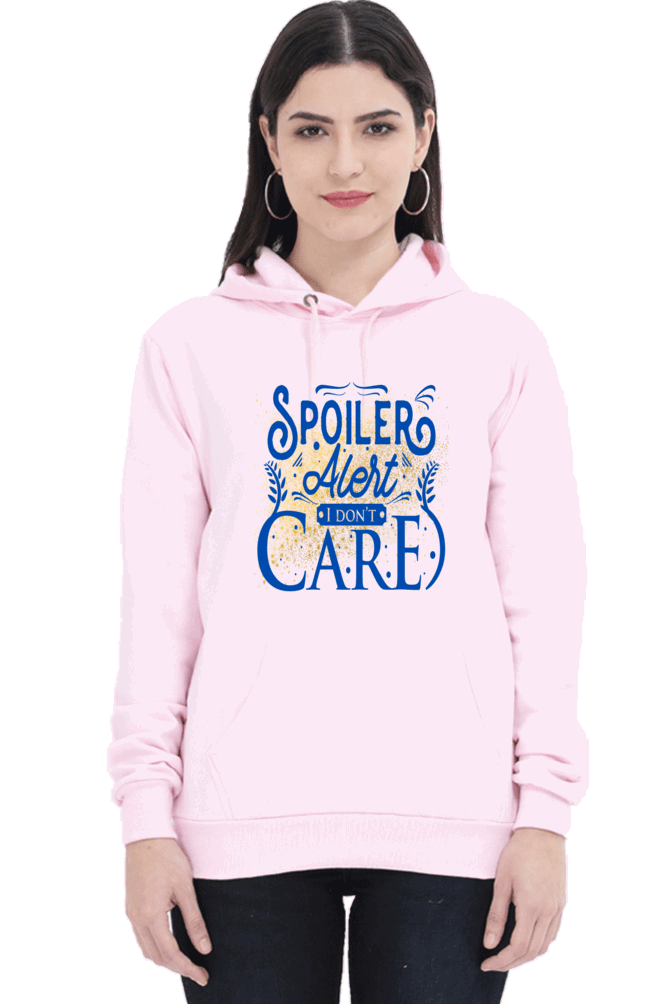 "I Don't Care" Hooded Sweatshirt for Girls and Women Light Baby Pink