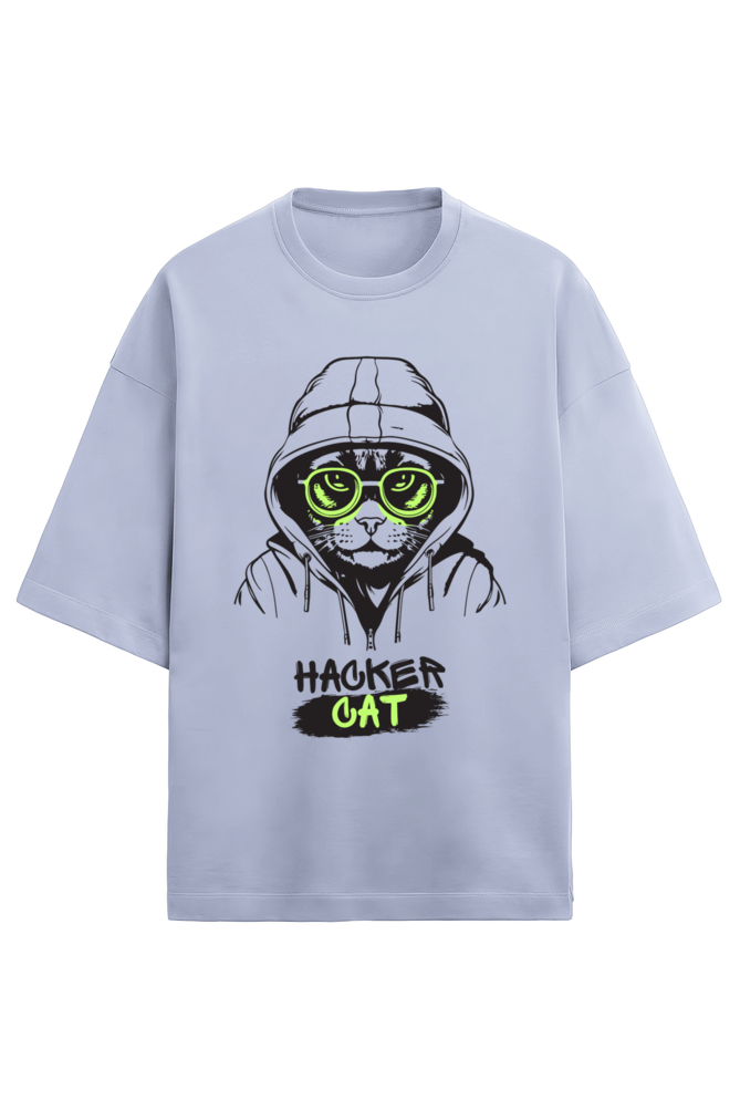 Hacker Cat Men's Oversized T Shirts Lavender