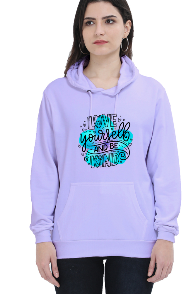 Love Yourself and Be Kind" Hooded Sweatshirt for Girls and Women Lavender