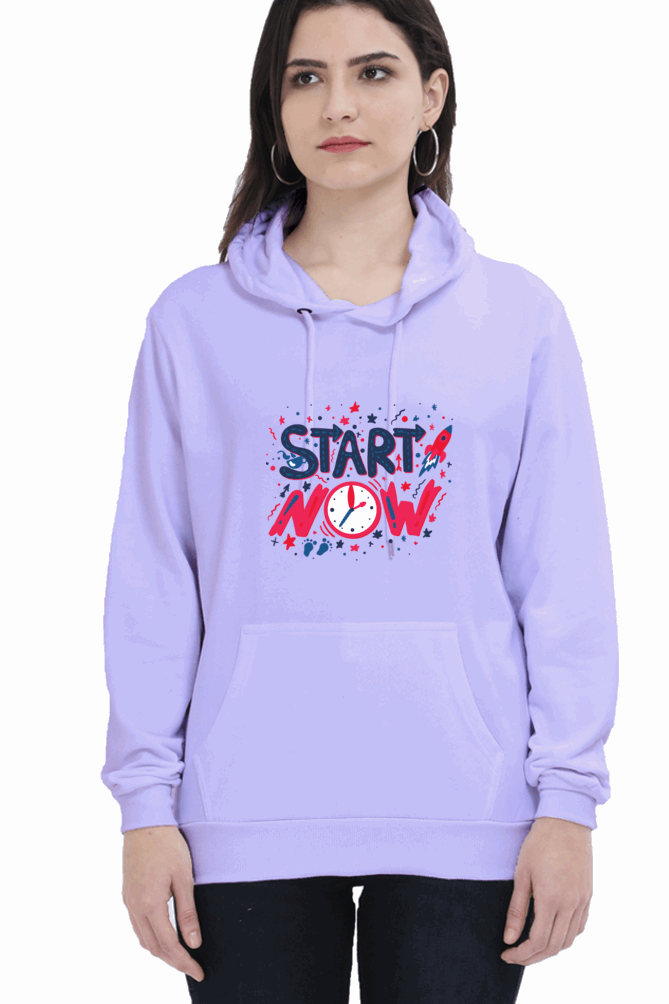 'Start Now' Hooded Sweatshirt for Girls and Women Lavender