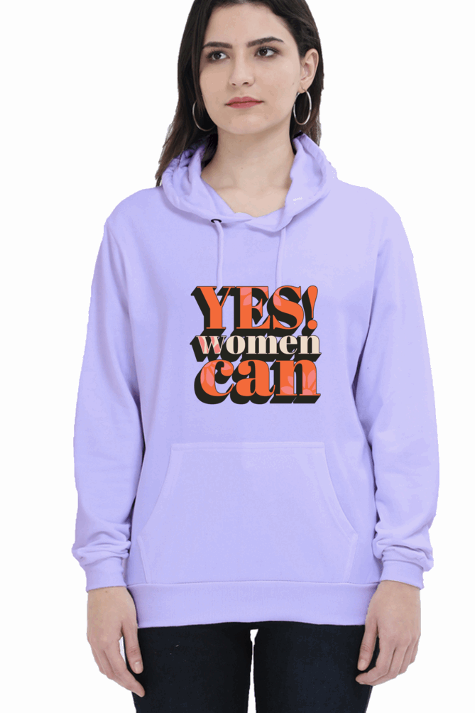 "Yes, Women Can" Hooded Sweatshirt for Girls and Women Lavender