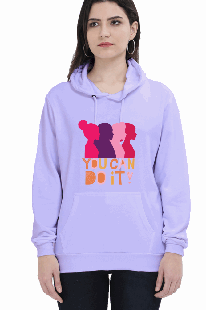 "You Can Do It'" Hooded Sweatshirt for Girls and Women Lavender