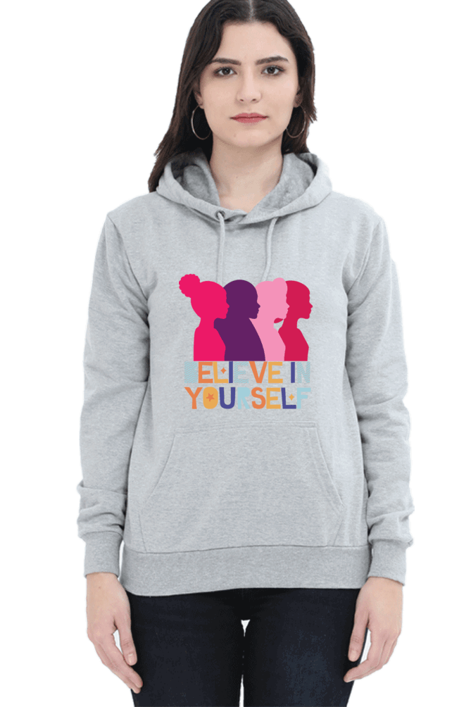 "Believe in Yourself" Hooded Sweatshirt for Girls and Women Grey Melange