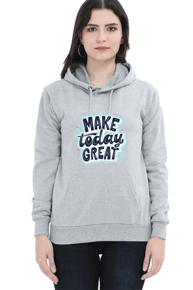 "Make Today Great" Hooded Sweatshirt for Girls and Women Grey Melange