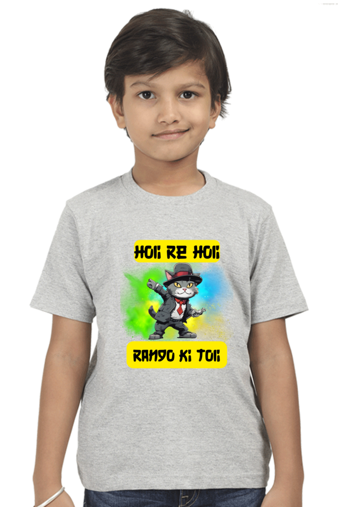 Holi Re Holi: Rango Ki Toli - Dancing Cat Boys T shirt Grey Melange