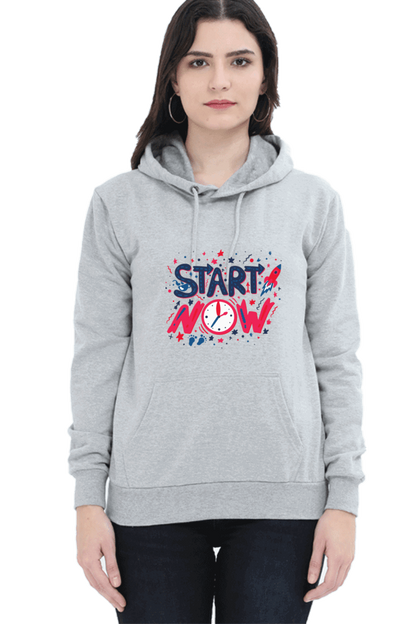 'Start Now' Hooded Sweatshirt for Girls and Women Grey Melange