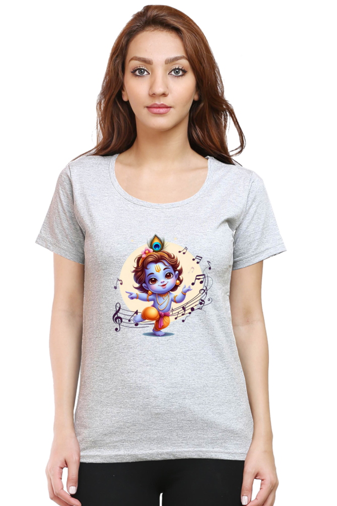 Little Krishna Janmashtami Women T Shirts Grey Melange