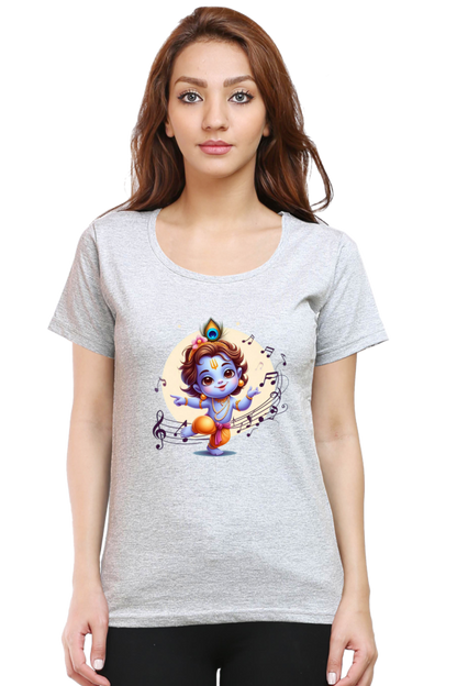 Little Krishna Janmashtami Women T Shirts Grey Melange