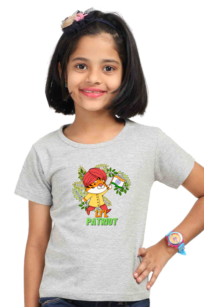 Patriotic Girl's T Shirts Grey Melange