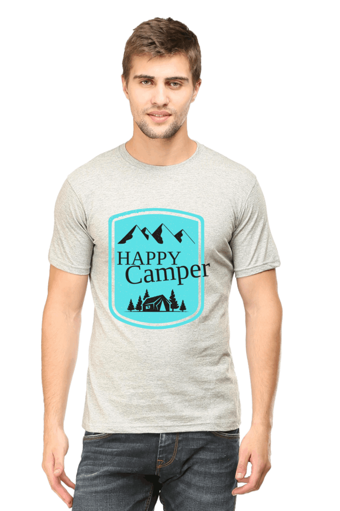 Happy Camper Men's T Shirt Grey Melange