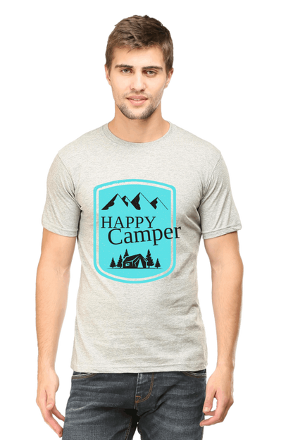 Happy Camper Men's T Shirt Grey Melange