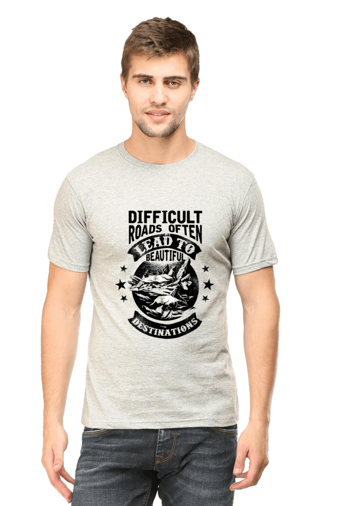 Difficult Roads Men's T Shirts Grey Melange