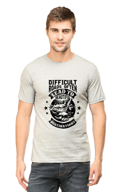 Difficult Roads Men's T Shirts Grey Melange