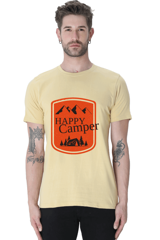 Happy Camper Men's T Shirt Beige