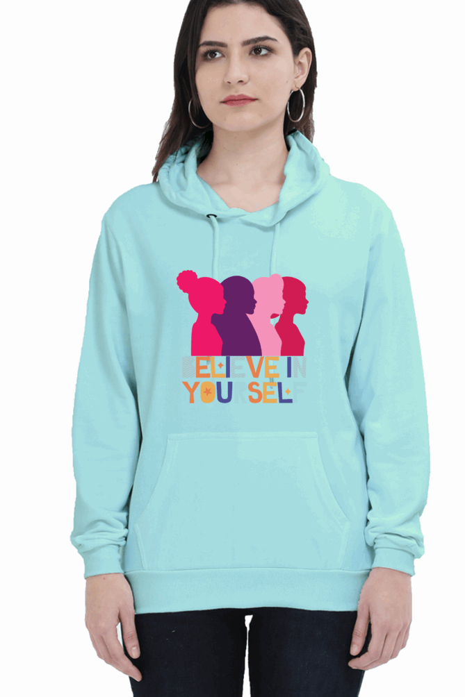 "Believe in Yourself" Hooded Sweatshirt for Girls and Women Mint