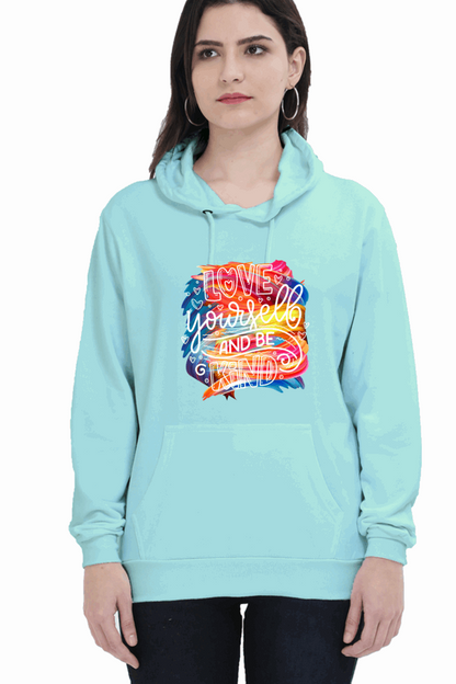 "Love Yourself and Be Kind" Hooded Sweatshirt for Girls and Women Mint