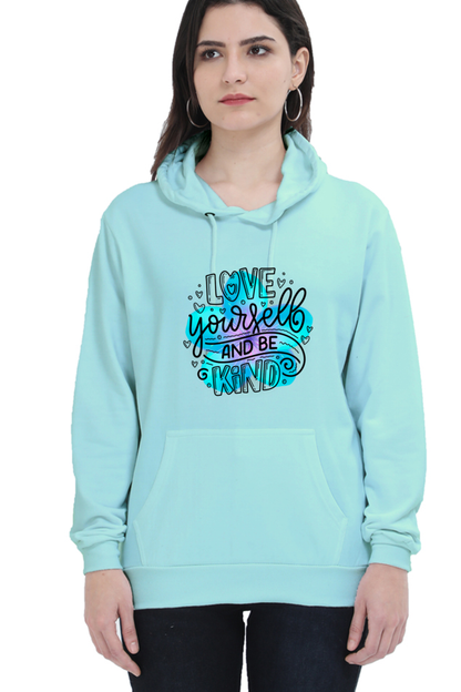 Love Yourself and Be Kind" Hooded Sweatshirt for Girls and Women Mint