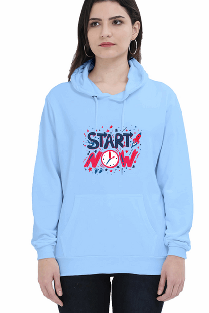 'Start Now' Hooded Sweatshirt for Girls and Women Baby Blue