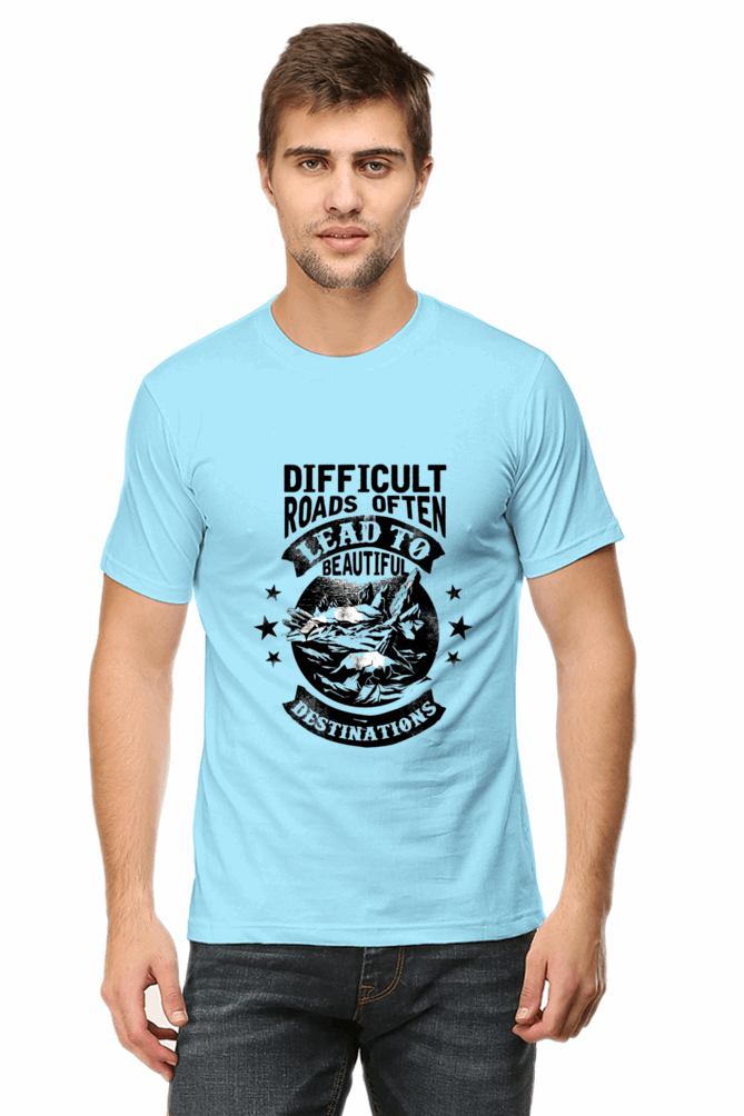 Difficult Roads Men's T Shirts Baby Blue