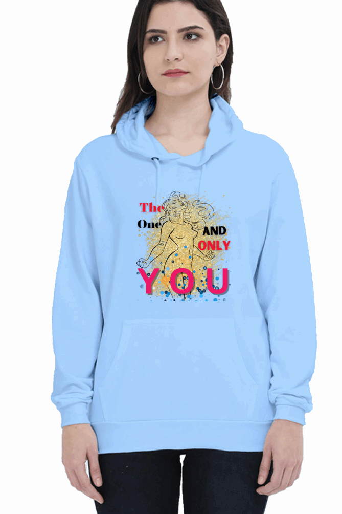 "Radiance Unleashed" Unisex Hoodie Sweatshirt for Women and Girls Baby Blue