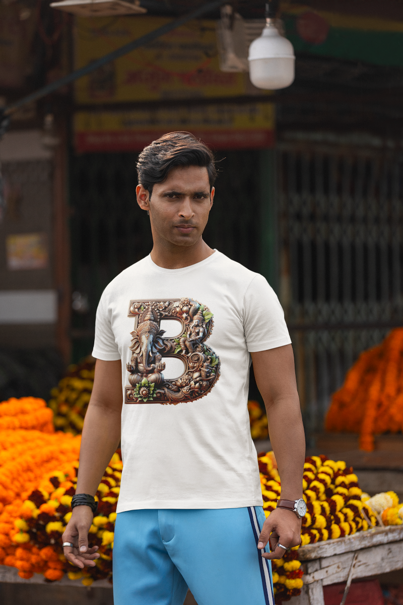 Stylish B Alphabet Ganesh Chaturthi Mens Tshirts