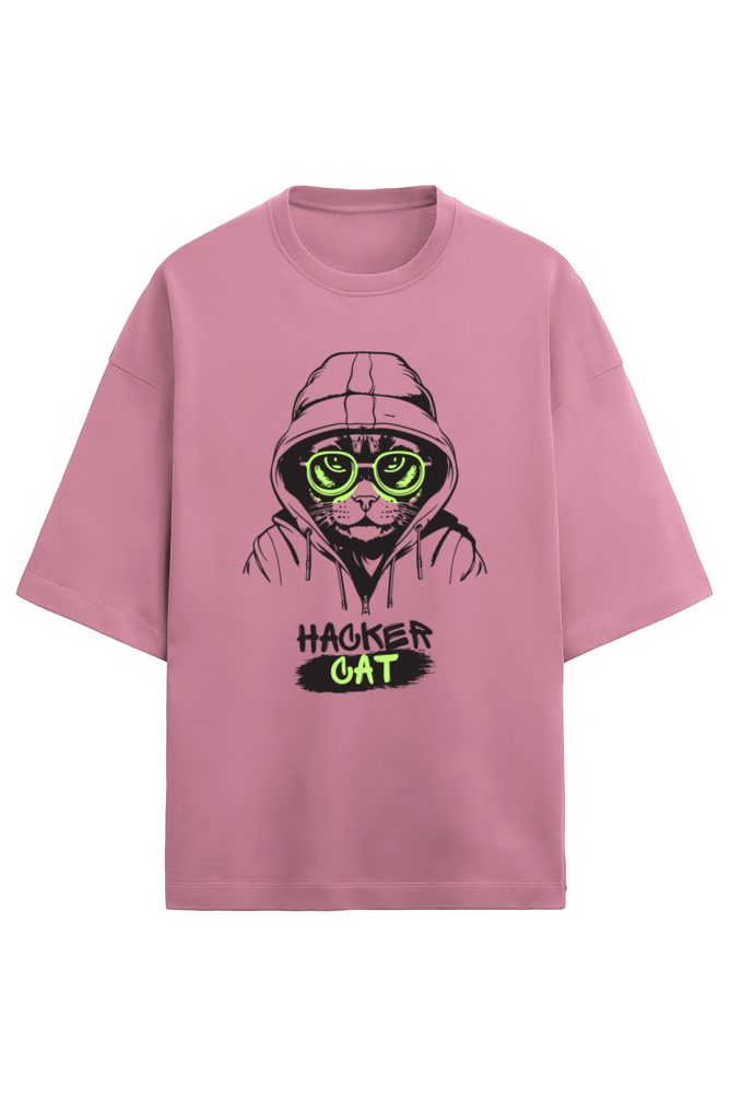 Hacker Cat Men's Oversized T Shirts Flamingo