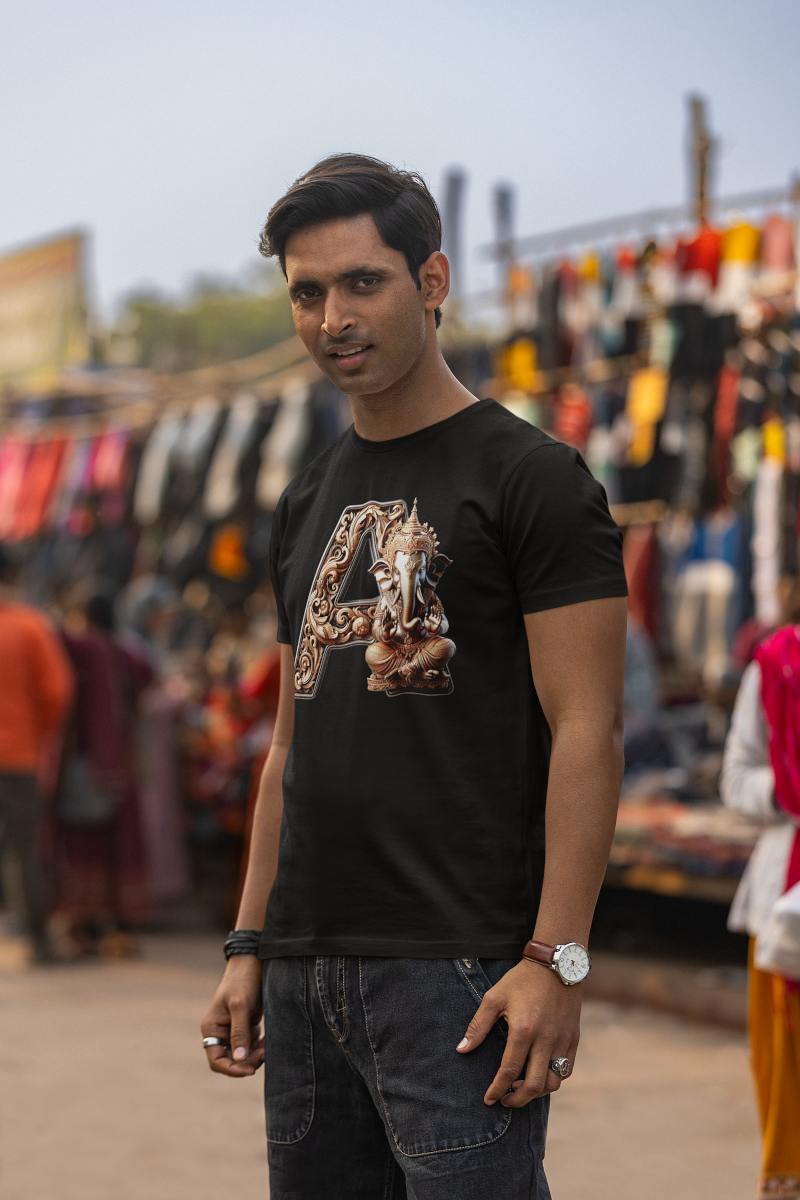 Stylish A Alphabet Ganesh Chaturthi Mens Tshirts