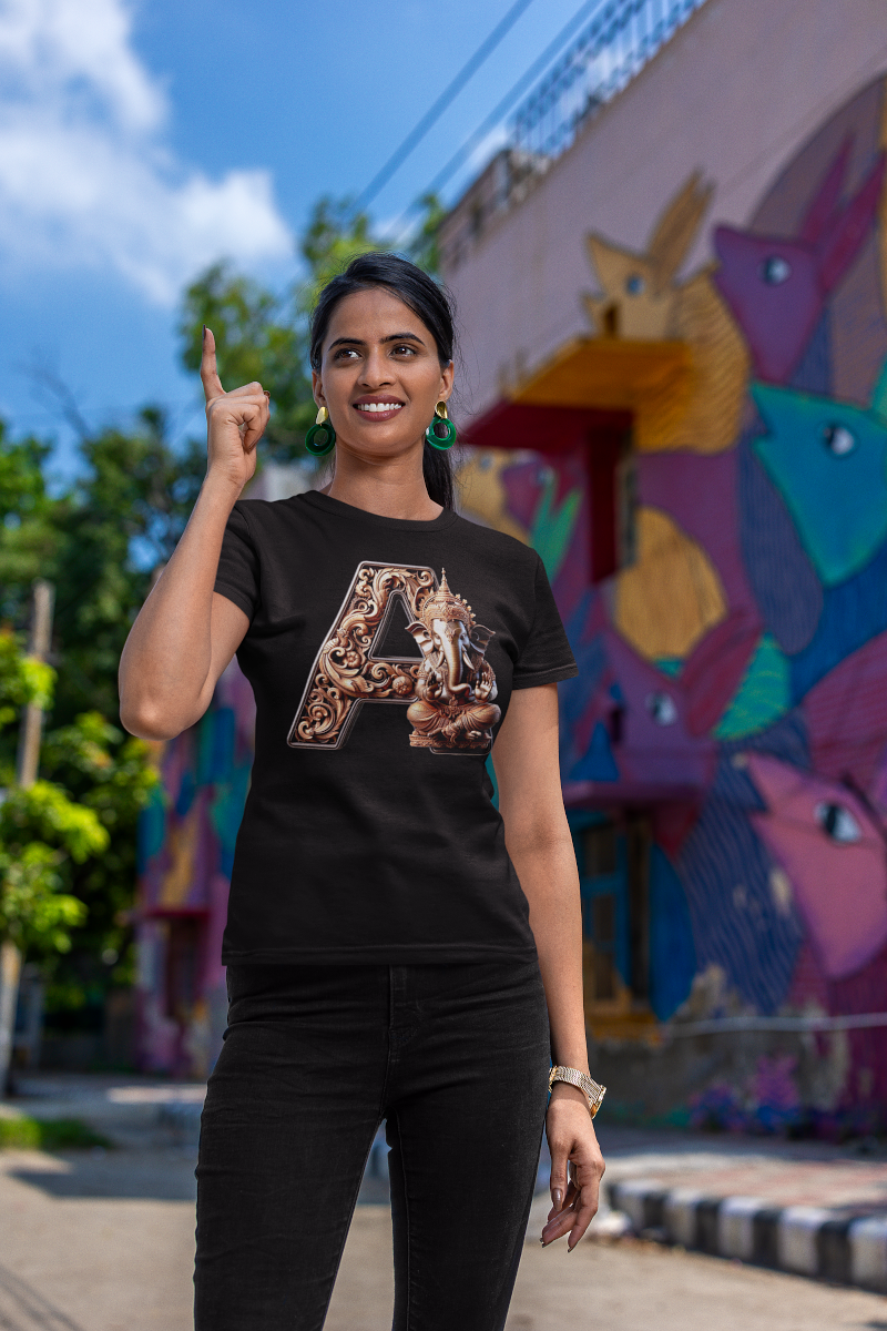 Stylish A Alphabet Ganesh Chaturthi Women T Shirts