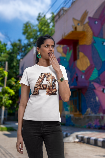 Stylish A Alphabet Ganesh Chaturthi Women T Shirts