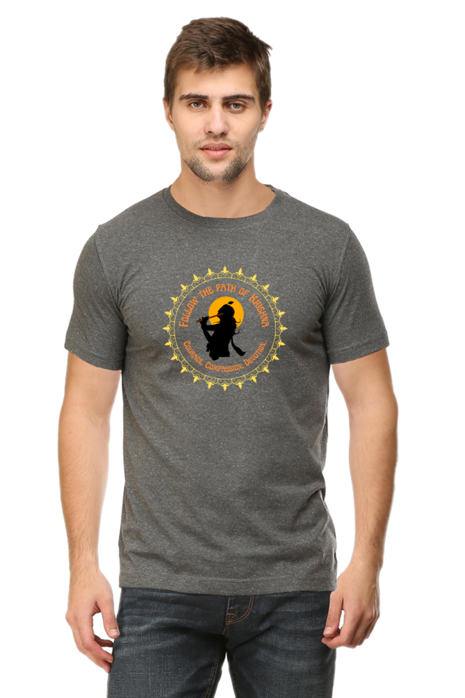 Follow The Path Of Krishna Janmashtami Men's T Shirts Charcoal Melange