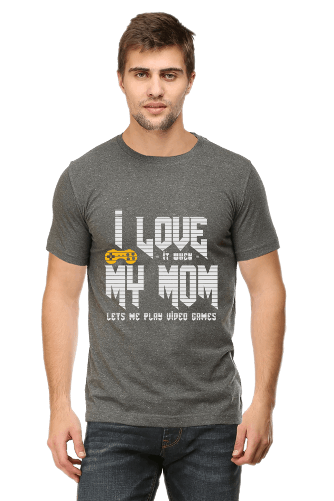 I Love It When My Mom Lets Me Play Video Game- Men's Printed T Shirt Charcoal Melange