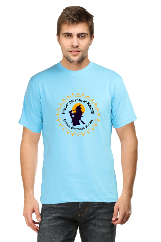 Follow The Path Of Krishna Janmashtami Men's T Shirts SkyBlue