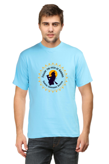 Follow The Path Of Krishna Janmashtami Men's T Shirts SkyBlue