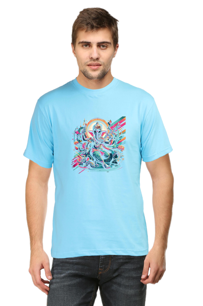 Lord Ganesha 3 Printed Ganesh Chaturthi Men's T Shirts SkyBlue