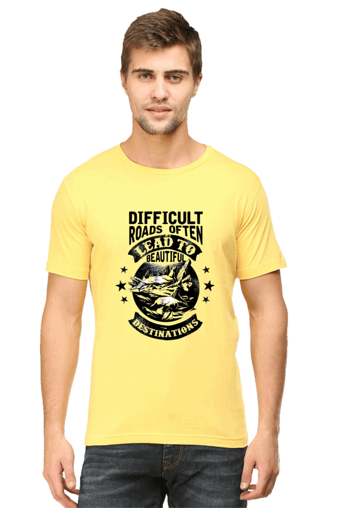 Difficult Roads Men's T Shirts Yellow