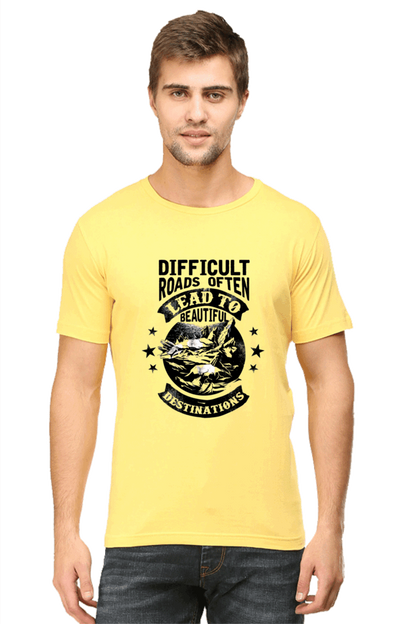 Difficult Roads Men's T Shirts Yellow