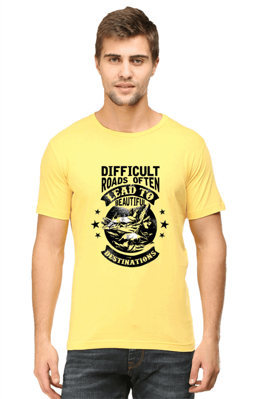 Difficult Roads Men's T Shirts Yellow