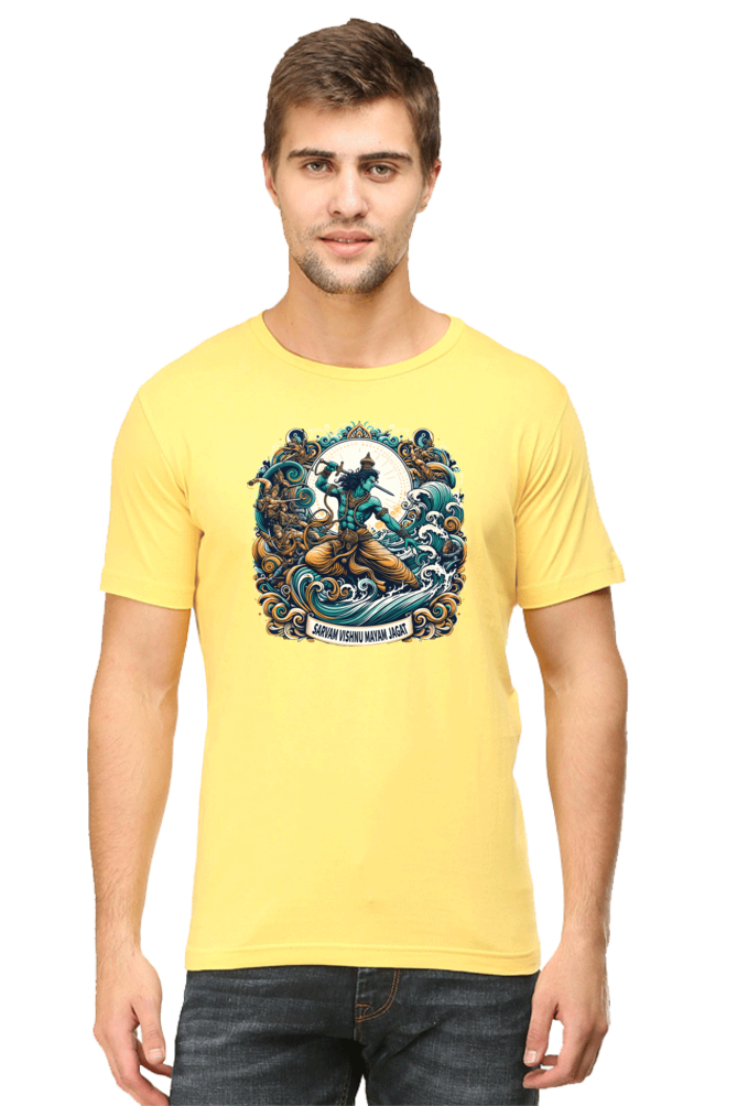 Sarvam Vishnu Mayam Jagat Janmashtami Men's T Shirts Yellow