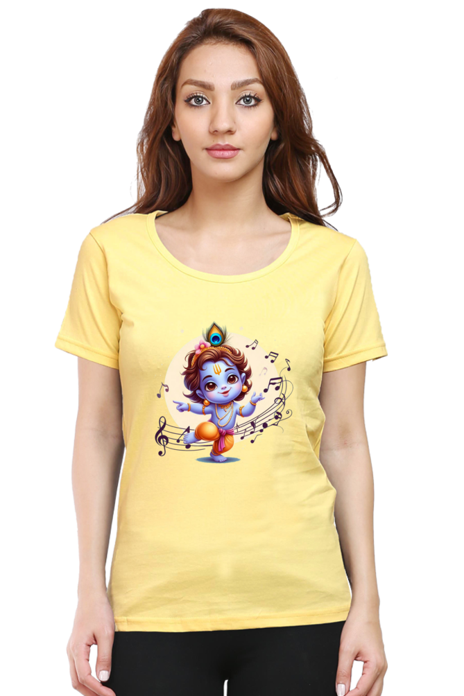 Little Krishna Janmashtami Women T Shirts Yellow