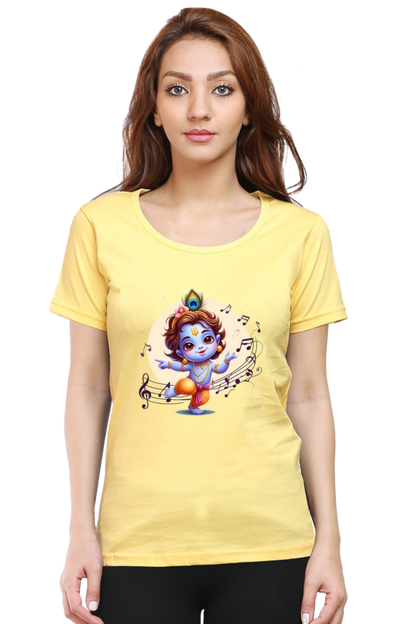 Little Krishna Janmashtami Women T Shirts Yellow