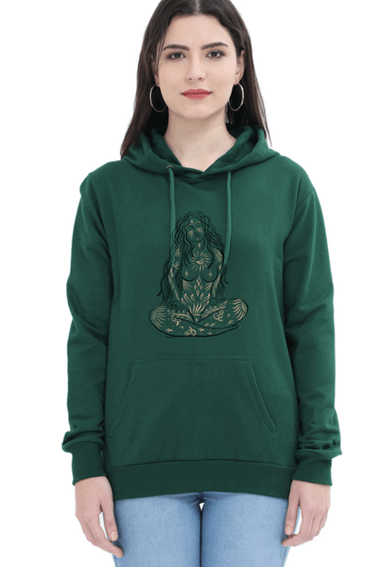 "Cosmic Opulent Intellect" Unisex Hooded Sweatshirt for Girls and Women with Cosmic Harmony Bottle Green