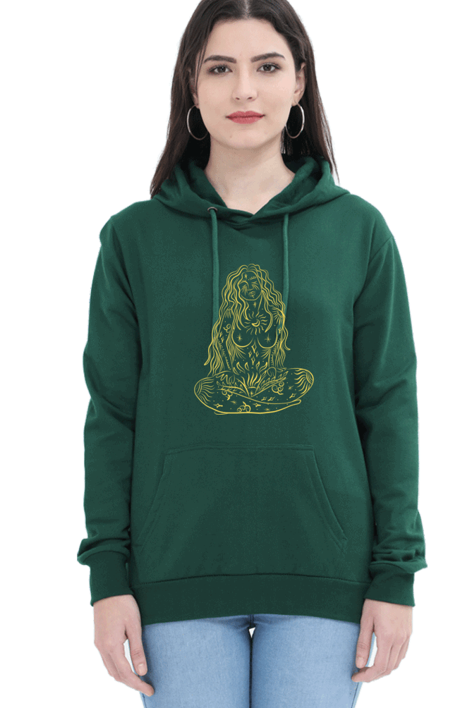 "Initiate Sartorial Opulence" - Unisex Hooded Sweatshirt for Girls and Women Bottle Green