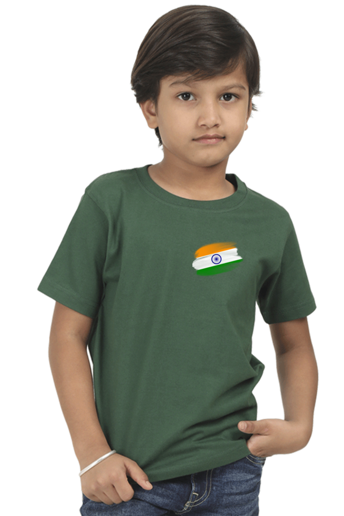 Indian Flag Independence Day T Shirts for Boys Bottle Green