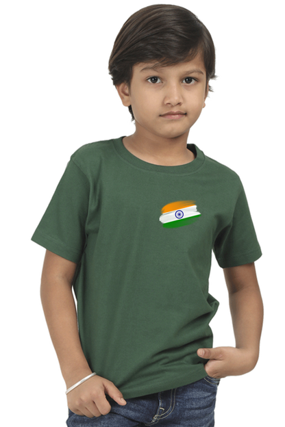 Indian Flag Independence Day T Shirts for Boys Bottle Green