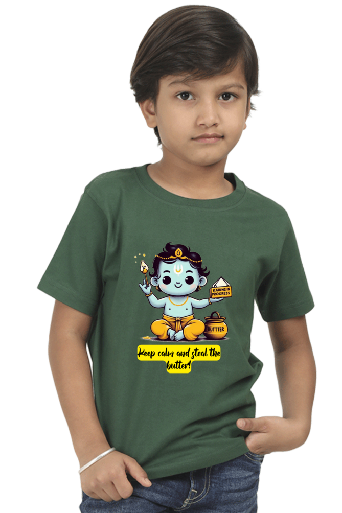 Keep Clam And Steal The Butter Janmashtami Boy's T Shirts