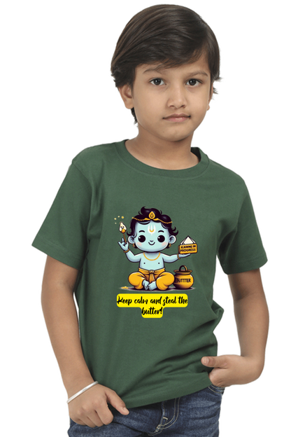 Keep Clam And Steal The Butter Janmashtami Boy's T Shirts