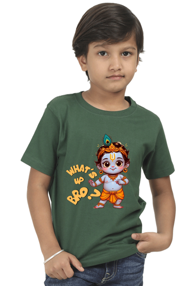 Whats Up Bro? Janmashtami Boy's T Shirts Bottle Green