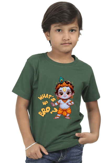 Whats Up Bro? Janmashtami Boy's T Shirts Bottle Green