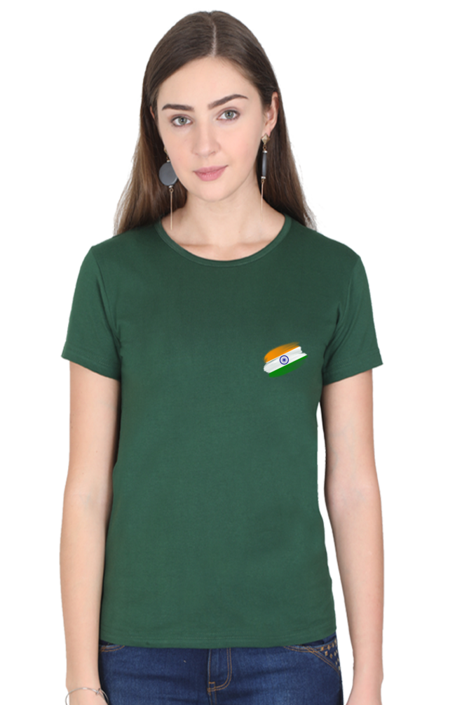 Indian National Flag Independence Day Women T Shirts Bottle Green