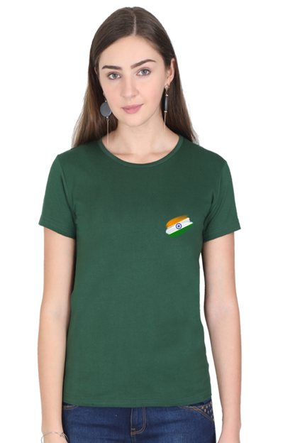 Indian National Flag Independence Day Women T Shirts Bottle Green